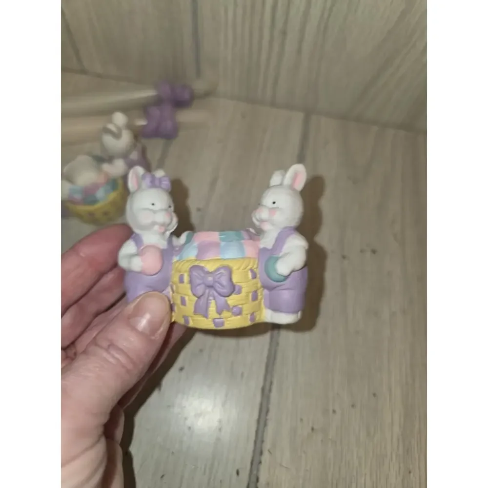 Vtg Hermitage Pottery Easter Candle Holders Bunny Rabbits Easter Basket Set Of 2